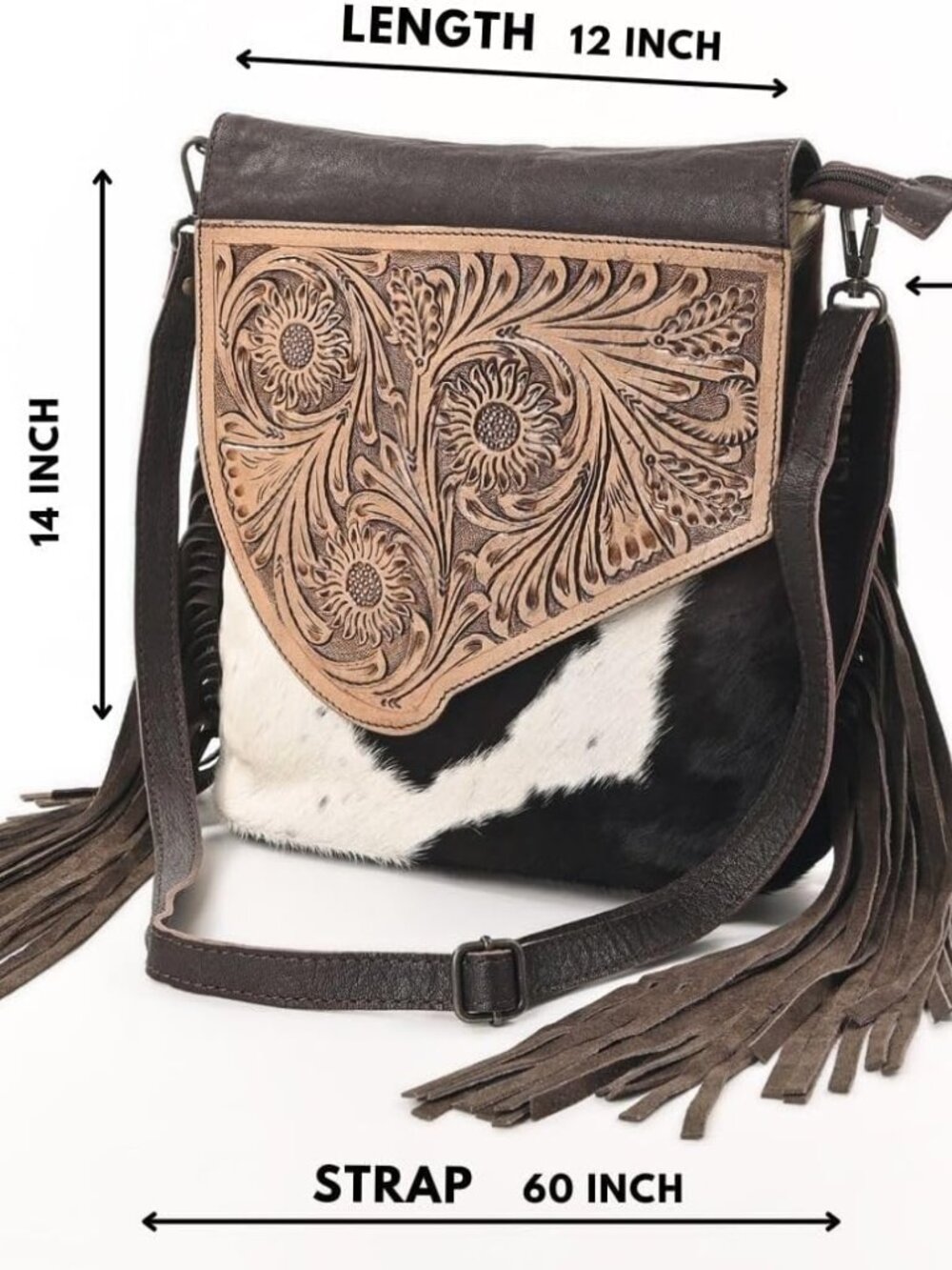 Sunset Star Crossbody Bag - Real Cowhide Hairon Women's Handbag with Leather Fri - Picture 4 of 6